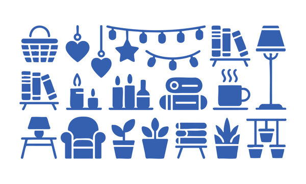Simple flat home decor icons set with clean outline vector style.