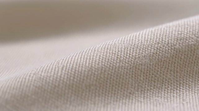 Close-up of beige linen fabric texture with soft folds, textile background, for fashion and, interior projects