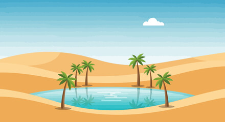 Obraz premium Desert Oasis with Palm Trees and Clear Blue Water.