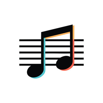 Abstract music note icon with chromatic aberration effect on musical staff.
