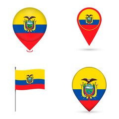 Obraz premium Ecuador Flag Map Pin Icons Set Collection.