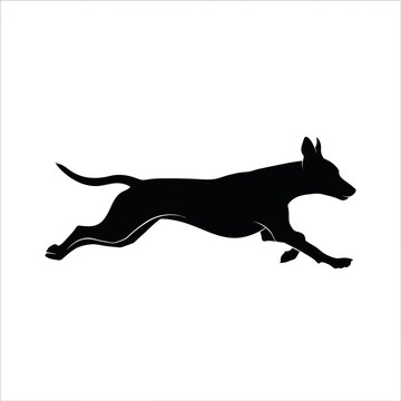 dynamic black dog running in motion silhouette on transparent background