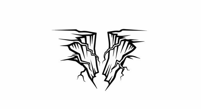 Abstract graphic representation of a split, cracked rock formation or chasm