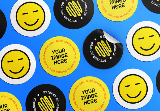 Round Sticker Mockup Set Collection Isolated