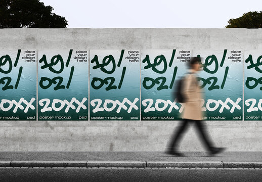 Street Glued Outdoor Poster on Wall Mockup