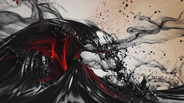 Black wave with red splashes ideal for sleek commercial backgrounds and title sequences