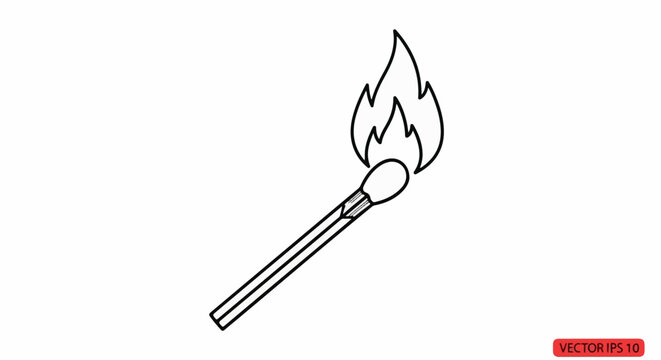 A single lit matchstick with a bright flame against a white background