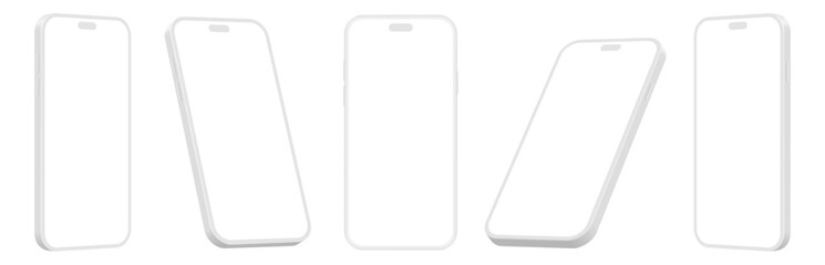 Naklejka premium Clay Smartphone Mockup Collection in Premium Clean Style, Digital Perspective mobile phone With Blank Screen isolated White Background. Vector illustration