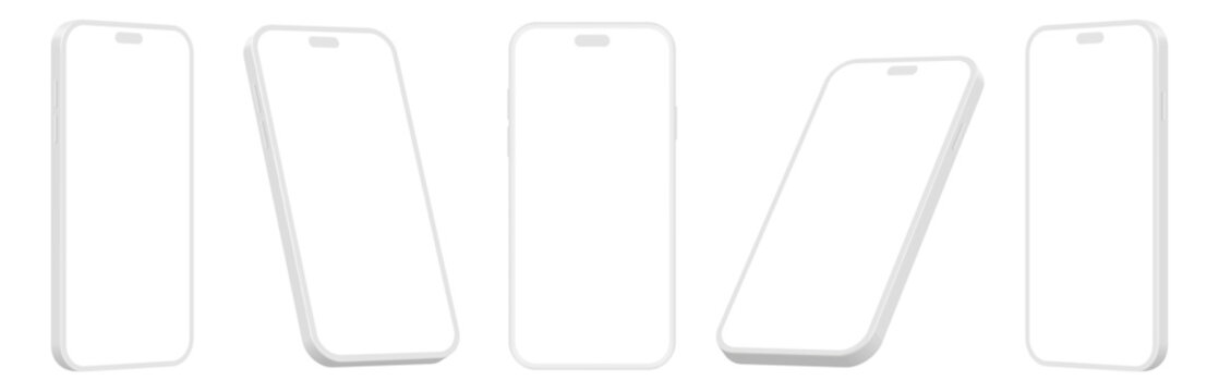 Clay Smartphone Mockup Collection in Premium Clean Style, Digital Perspective mobile phone With Blank Screen isolated White Background. Vector illustration