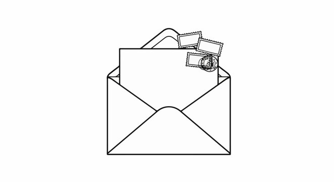 Open envelope with blank paper and three stamps