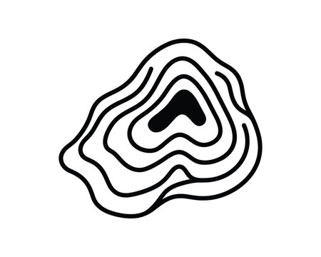 Abstract black and white line art illustration of topographic contour lines representing terrain.