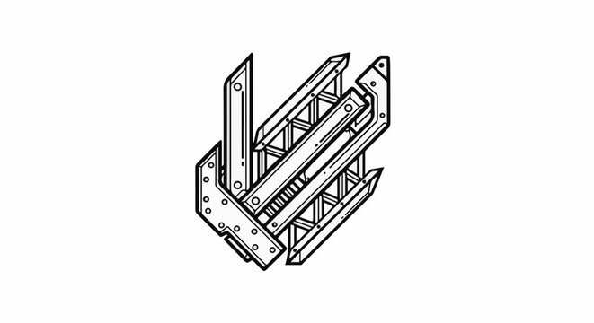 Abstract geometric construction with angular metal plates and struts
