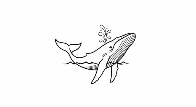 Line art whale breaching and spouting water