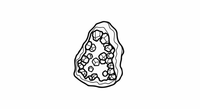 Outline drawing of a geode with crystal formations