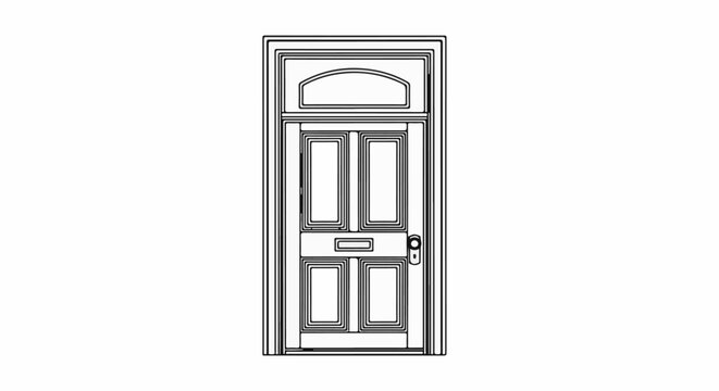 Elegant wooden front door with arched transom window and paneling