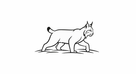 Naklejka premium Stylized black and white outline drawing of a lynx walking