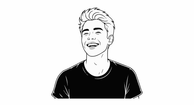Cheerful young man with spiky hair, laughing heartily, black t-shirt