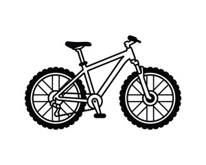 Fototapeta premium Vector outline illustration of a mountain bicycle with knobby tires and front suspension.