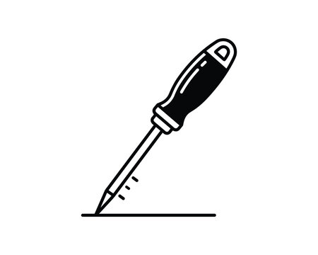 Black and white line art icon of a scribe tool scratching a surface for hardness testing.