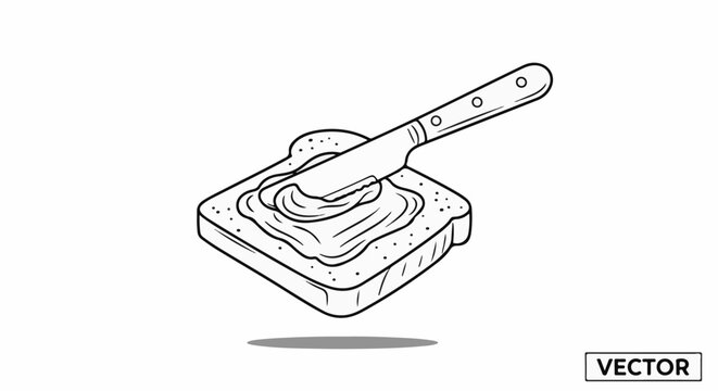 A slice of bread with spread being applied with a knife, hand-drawn style