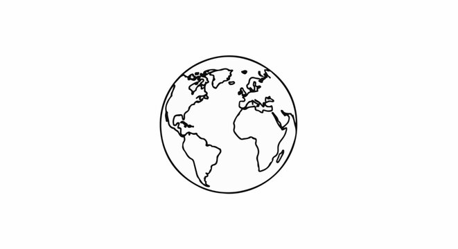 A simple black and white line drawing of planet Earth