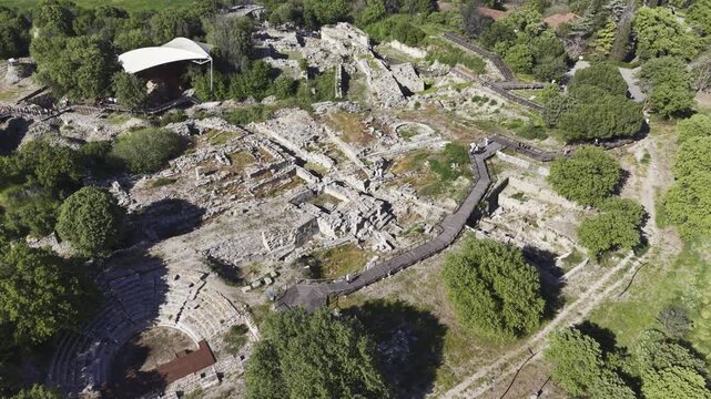 Aerial Drone View of Ancient Troy Archaeological Site in Canakkale Turkey UNESCO World Heritage Site