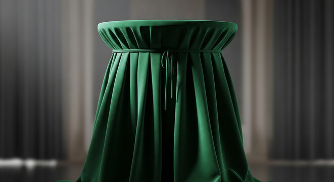 Green velvet-covered pedestal with a tie on a gray background 3D rendering Full HD 4K Download 2025 2026