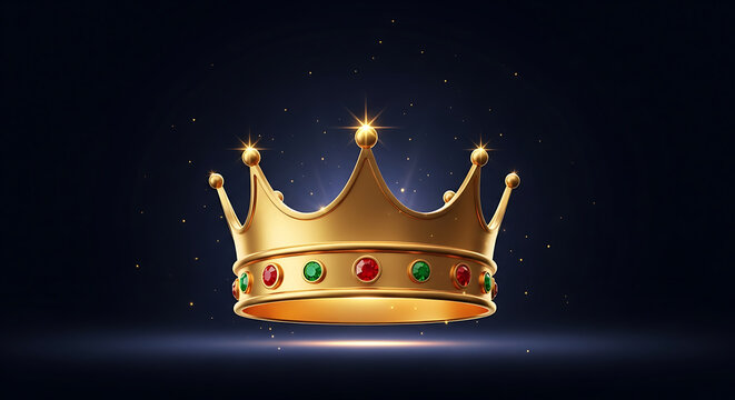 Majestic golden crown adorned with sparkling jewels, symbolizing royalty, power, and triumph for elite success