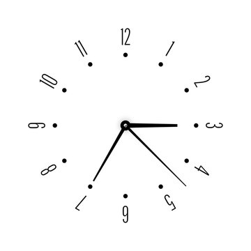 Mechanical clock face with arabic numerals, bezel. Watch dial with minute, hour marks and numbers. Timer or stopwatch element. Blank measuring circle scale with divisions. Vector illustration