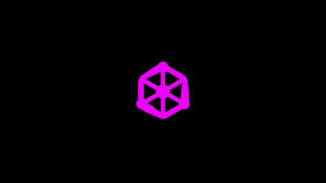 Dynamic glowing magenta hexagonal circuit grid animation, a sophisticated 2D isometric motion graphic isolated on a transparent alpha channel.