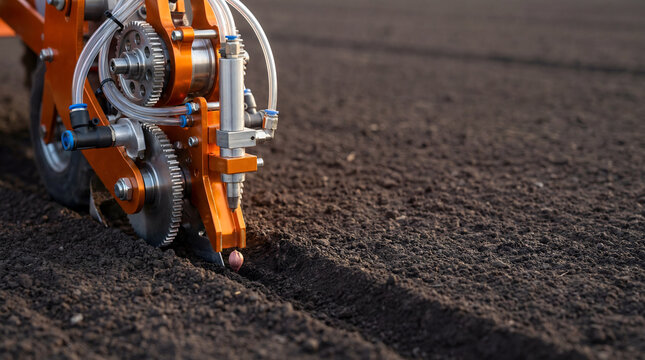 Precision agricultural robot seeding mechanism planting seed in dark soil