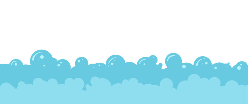 Soap background, foam bubble, bath water pattern. Cartoon blue wash suds, laundry fizzy cloud. Shower bg, mousse froth border. Oxygen clear bubble frame. Chemical aqua foam. Simple vector illustration