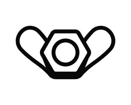 Black outline icon of a wing nut fastener for hardware and industrial designs.