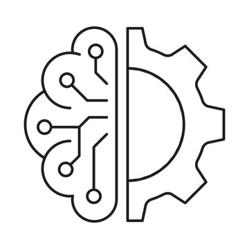 Machine Learning Brain Gear Line Icon