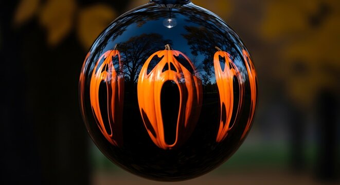 Glowing orange jack o lantern sphere.