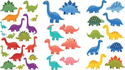 Fototapeta premium Large Colorful Cute Baby Dinosaur Character Flat Vector Illustration Mega Collection Set for Kids Graphic Design