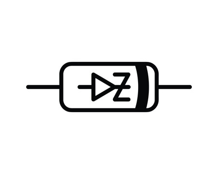 Vector line art illustration of a Zener diode component symbol with leads, black and white outline.