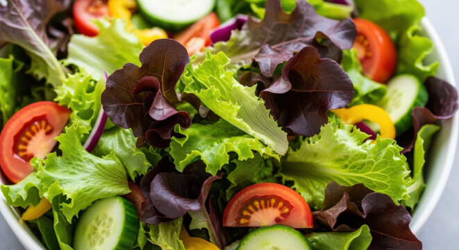 Fresh Salad Mixed Leaves Tomatoes Cucumbers Onions Peppers Vegetarian Food Bowl Healthy Eating Diet Nutrition