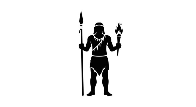 Warrior with spear and torch standing.