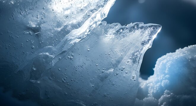 Iceberg melting in dark ocean water.