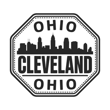 cleveland ohio skyline badge black and white