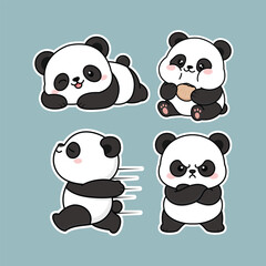 Fototapeta premium Cute Panda Sticker Set with Various Expressions, Kawaii Baby Panda Collection for Planner, Scrapbooking, and Digital Decoration