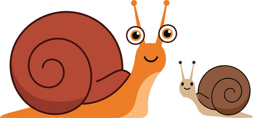 Cute cartoon snail family illustration with big and small characters in simple flat style, adorable nature design for kids, nursery, and playful creative projects © MstLinaAkter
