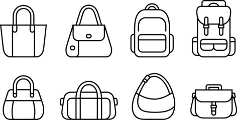 Handbag backpack icon featuring fashion and travel concept in simple vector design with multiple styles and clear outline © MDMILON 2