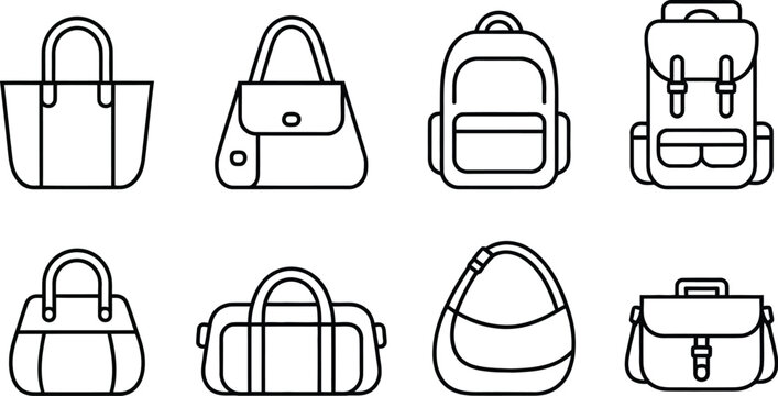 Handbag backpack icon featuring fashion and travel concept in simple vector design with multiple styles and clear outline