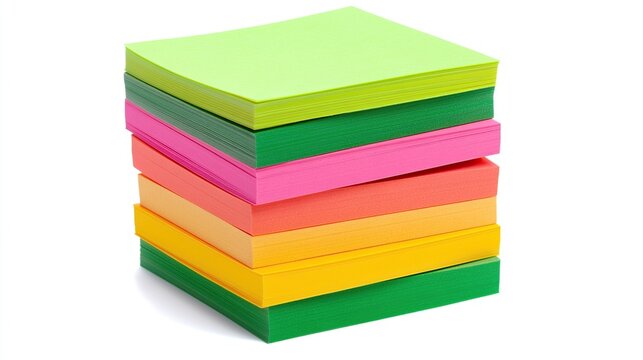 Vibrantly Colored Stack of Post-It Notes Arranged in a Bright Multi-Hued Block for Office Organization