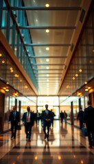 Fototapeta premium Blurry trail of suited figures in bright office lobby, City Life, Blur