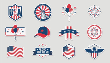 Collection of USA patriotic badges and stickers for independence day celebration © JanSae Design