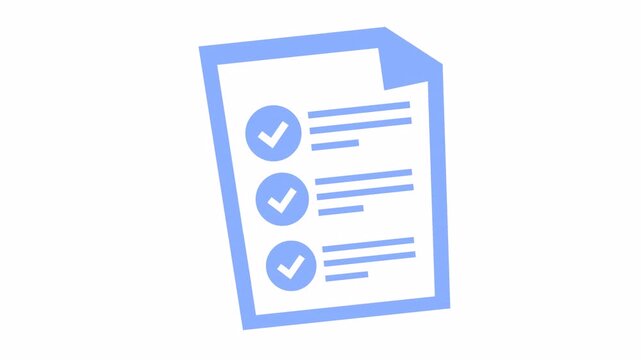 Approved checkmark on a minimal checklist document icon for verified paper work in the alpha channel. Business data validation with approval task list element concept in a cartoon animation.