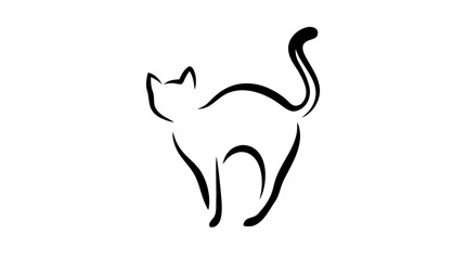 Obraz premium Minimalist black line art cat silhouette with raised tail – elegant hand-drawn style vector icon